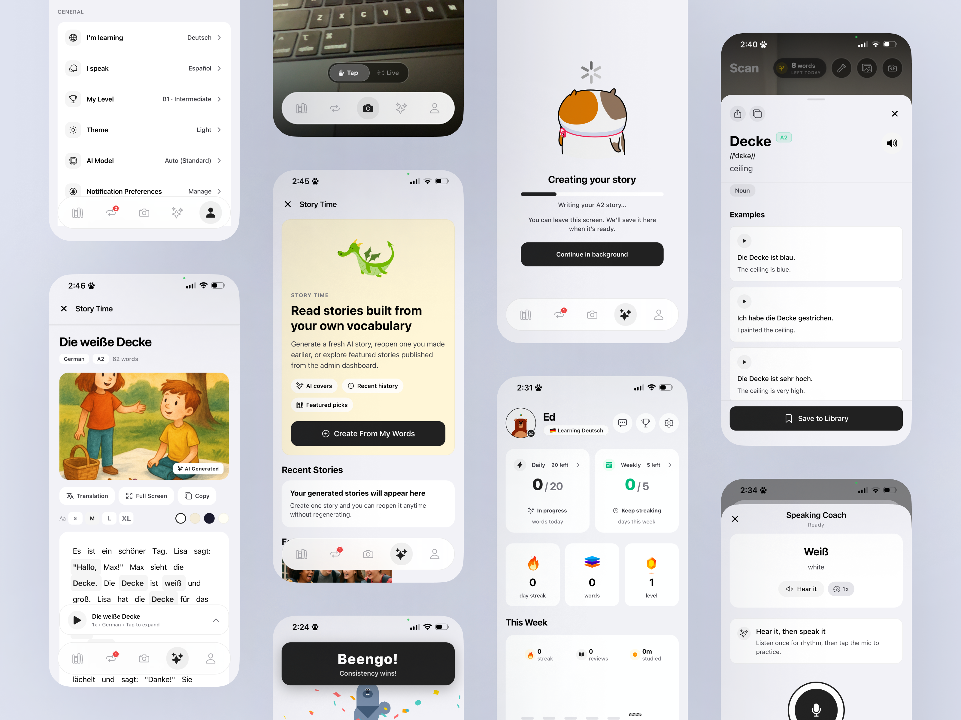 Beengo app screens
